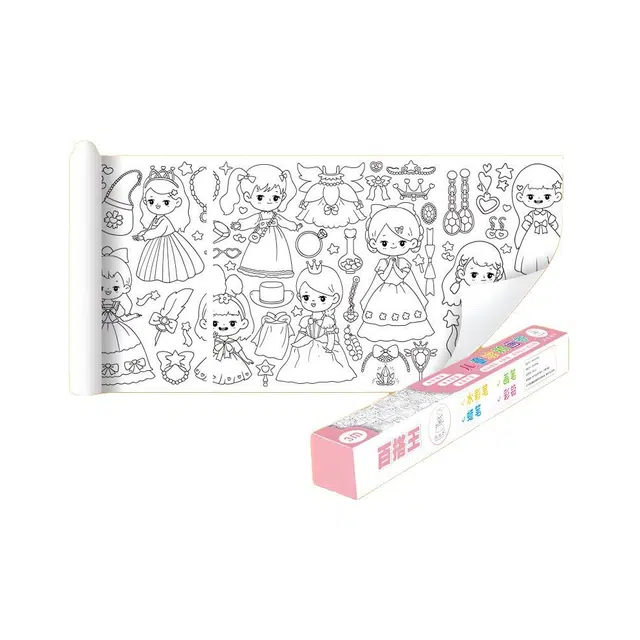 乐乐鱼 涂鸦画卷 涂色长贴护墙挂图 绘画画纸颜色填充画 玩具