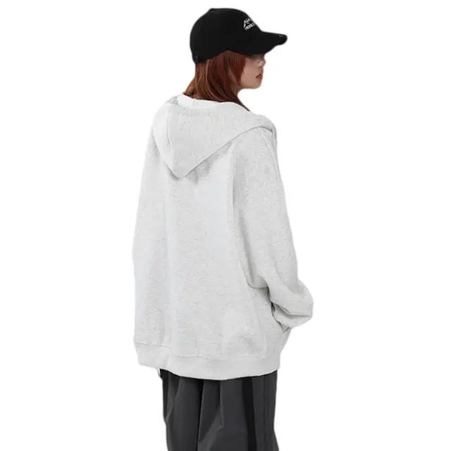 北欧攻略 美式纯色简约宽松连帽开衫 潮流百搭 舒适通勤卫衣 男女同款