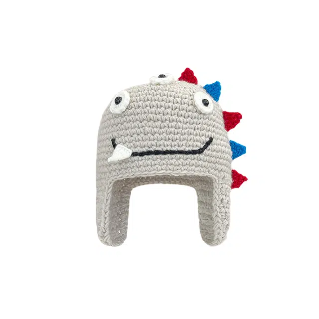 浪莎 卡通搞怪小恐龙女秋冬手工编织保暖百搭趣味可爱护耳针织帽 腈纶 绒线帽 女款