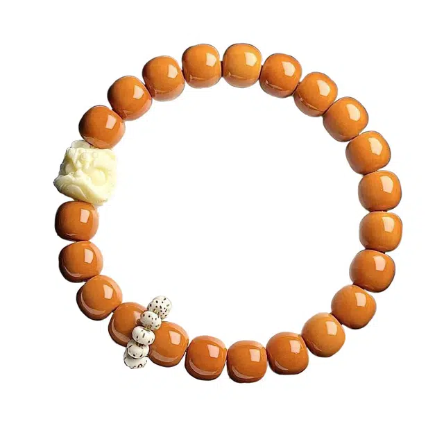 岁月静好 新中式复古民族风老型桶佛珠文玩念珠醒狮跑环单圈盘玩绕指柔佛珠招财纳福平安喜乐 猴头核桃 手串 男女同款情侣款