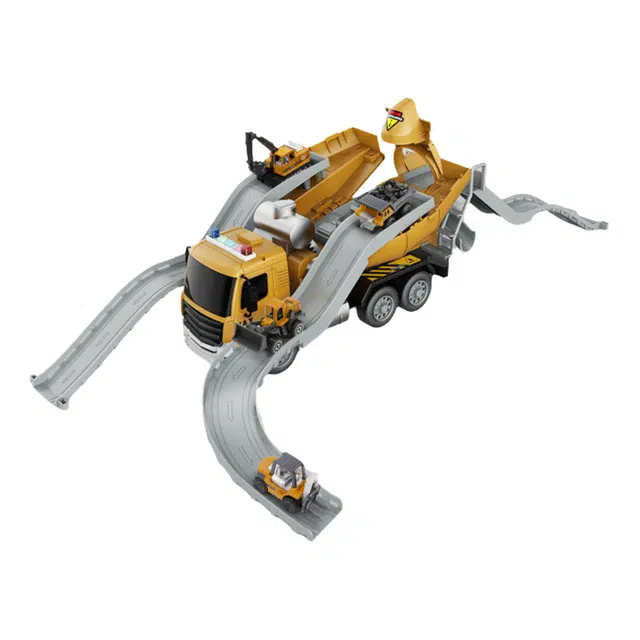 驰誉车玩 变形搅拌车 大吊塔 亮灯响声 成品模型