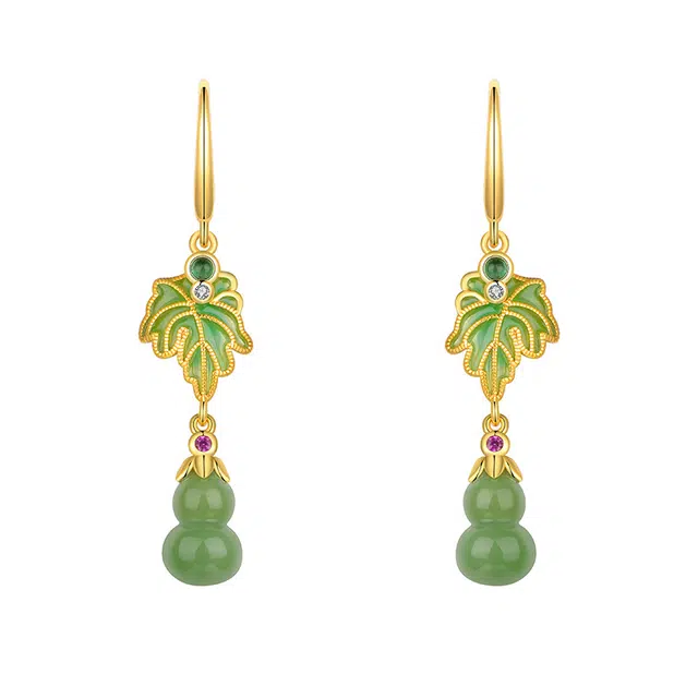 龙弗 新中式古香古色复古民族风汉服旗袍配饰 和田玉 耳环 女款 碧玉