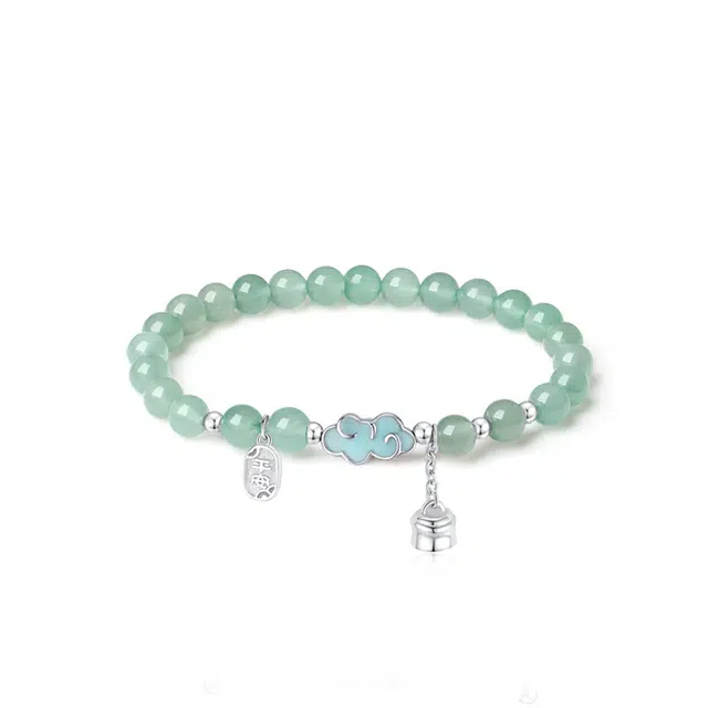 匆匆那年 云梦水涧 新中式清雅国风潮转运珠手饰 轻奢小众弹力绳可以伸缩设计 东陵玉 玉石手串 女款