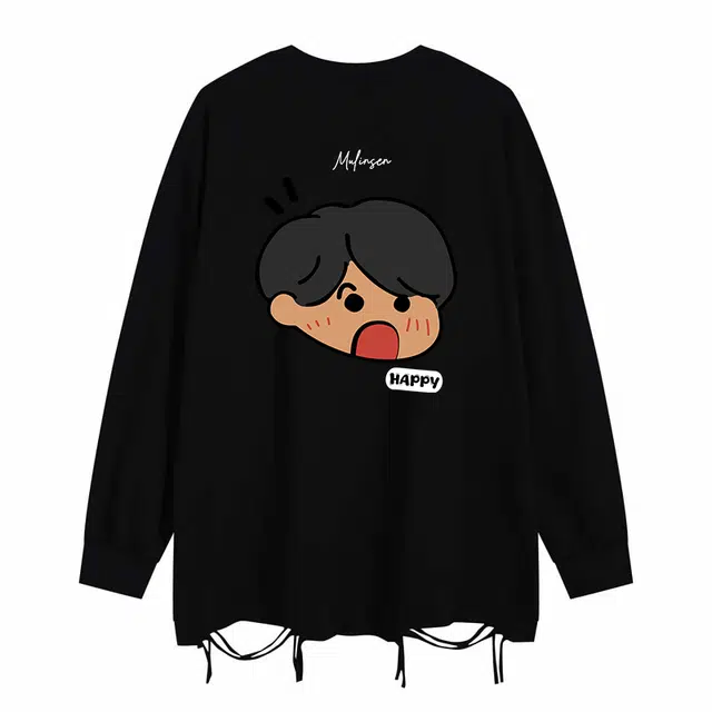 木林森 美式高街个性宽松重磅卡通印花休闲落肩圆领套头长袖卫衣 男女同款
