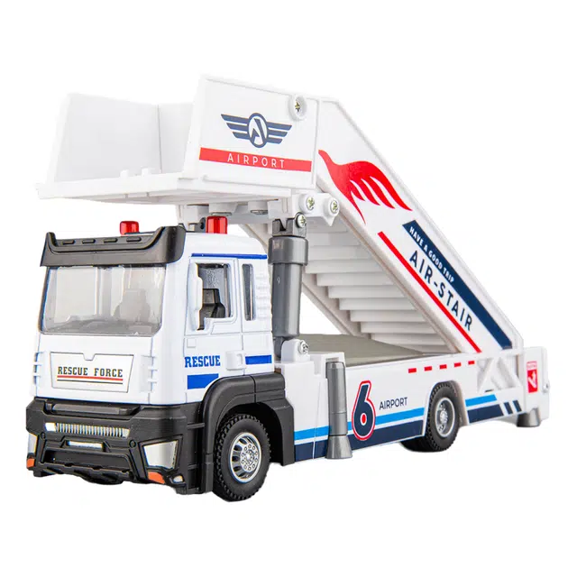 驰誉车玩 机场登机车 合金车模 亮灯响声 回力行驶 车门可开 成品模型