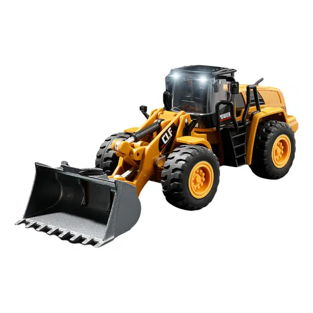 驰誉车玩 挖掘机 升降吊车 推土车 合金车模 亮灯响声 回力行驶 车门可开 成品模型