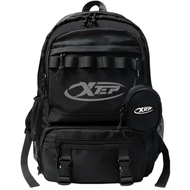 特步 简约休闲通勤大容量初高中大学生书包早八学院风旅行包轻便电脑包 涤纶 双肩包 大号 男女同款情侣款 卡其色/黑色