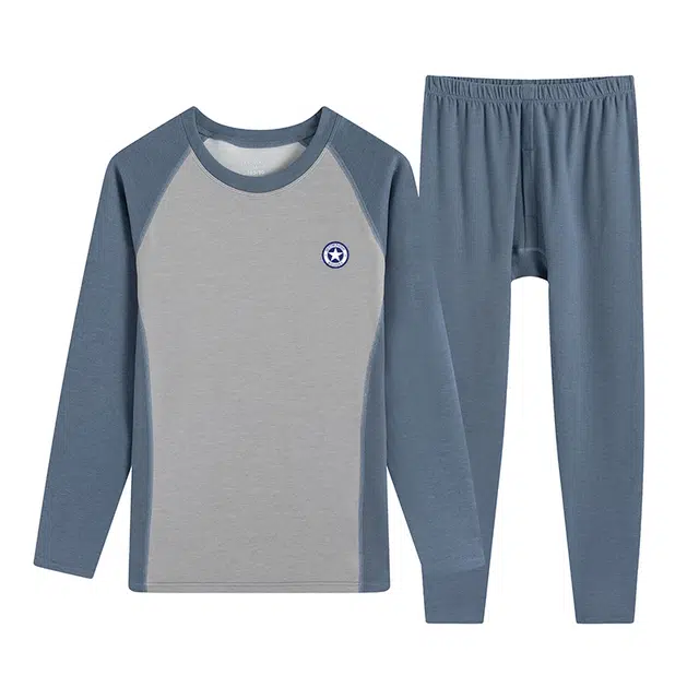 贴身领域 青少年德绒初中高中学生秋衣秋裤棉毛衫内衣保暖套装 男款