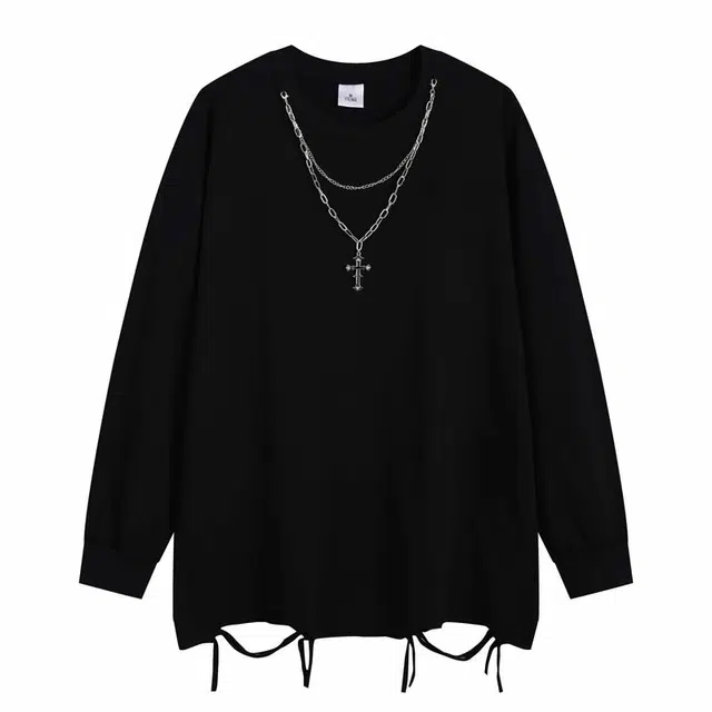 木林森 美式高街个性宽松重磅卡通印花休闲落肩圆领套头长袖卫衣 男女同款