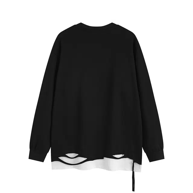 木林森 美式学院风假俩件机车服字母印花项链款破洞设计百搭宽松休闲重磅圆领卫衣 男女同款