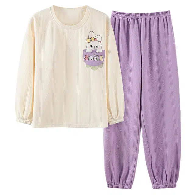 莫代尔 亲肤柔软微弹耐磨吸湿排汗细腻舒适带胸垫防凸点长袖长裤居家休闲可外穿睡衣套装 女款 杏色