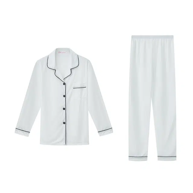 眠趣 时尚简约大方高级感睡衣套装长袖长裤开衫家居服学生宿舍居家可外穿 女款 白色