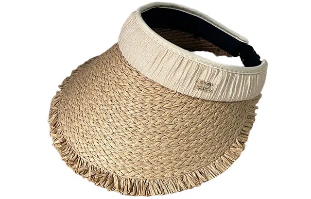 优幽兰 韩版高颜值显脸小大帽檐草编空顶帽复古毛边出游防紫外线遮阳帽海边度假沙滩帽可折叠 纤维素材料 防晒帽 女款