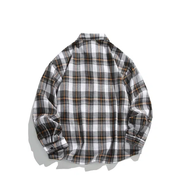 一碗士多 美式复古宽松百搭格子衬衣外套衬衫 男女同款