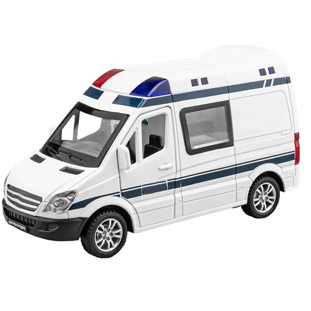 驰誉车玩 奔驰 警车 合金车模 亮灯响声 回力行驶 车门可开 仿真汽车 收藏摆件 成品模型
