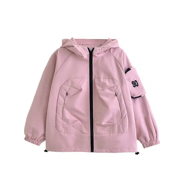 青少年 木木兔 连帽洋气数字舒适插肩长袖冲锋衣 粉红色