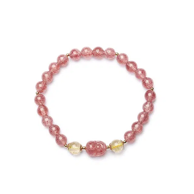心草 招财桃花运   森系小清新简约通勤百搭手饰 草莓晶 手串 女款  甜美夏日少女心
