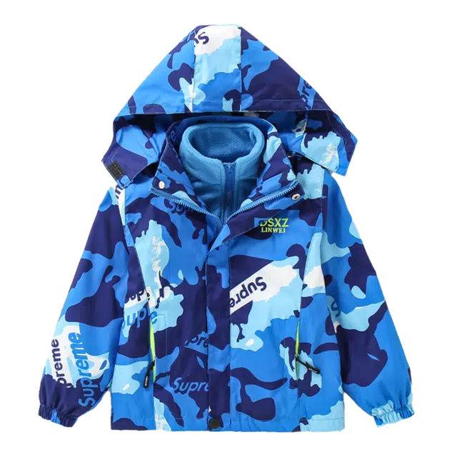 青少年 木木兔 连帽洋气字母迷彩舒适长袖冲锋衣 蓝色