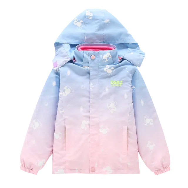 青少年 木木兔 连帽洋气字母舒适满印渐变长袖冲锋衣 粉色