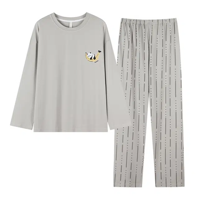 莫代尔 微弹吸湿排汗舒适亲肤柔软细腻轻盈透气耐磨长袖长裤居家休闲可外穿睡衣套装 女款 银色