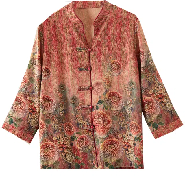 雅鹿 简约亲肤舒适可外穿开衫长袖中老年满印长裤睡衣上装 女款