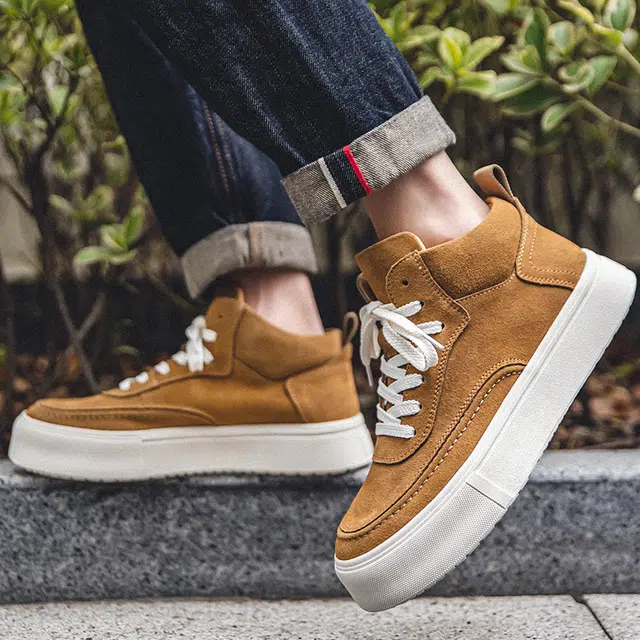 年走索 牛反绒皮 增高厚底休闲 防滑 高帮 板鞋 男款