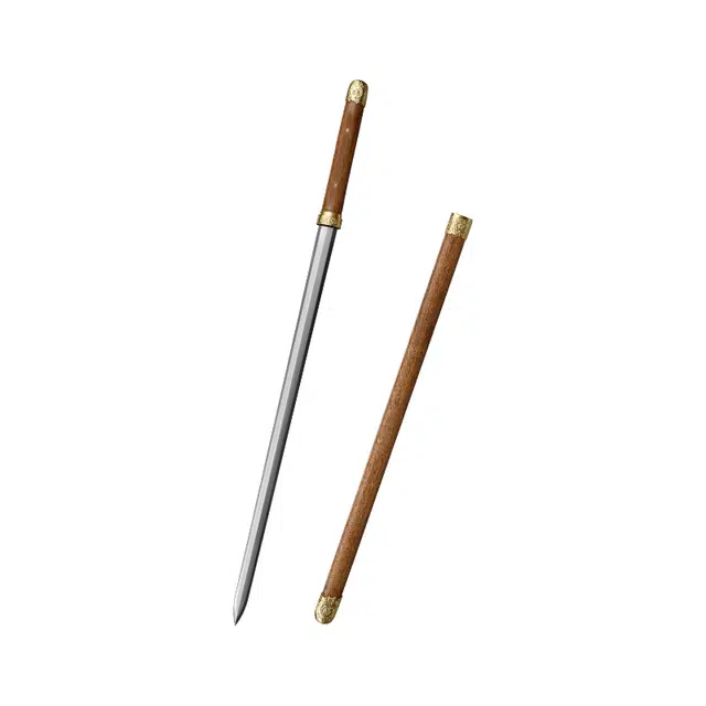 天子剑 君子唐剑 鸡翅木鞘 黄铜牡丹装具 百炼花纹钢八面剑身未开刃摆件 成品模型