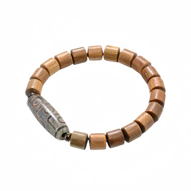 凯真 藏式民族风简约九眼天珠转运珠 木作 手串 男女同款情侣款 绿檀 礼盒