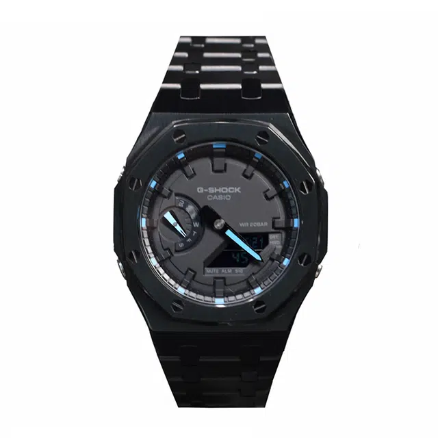 Casio GA-2100-1A1 Mod Black Steel Blue