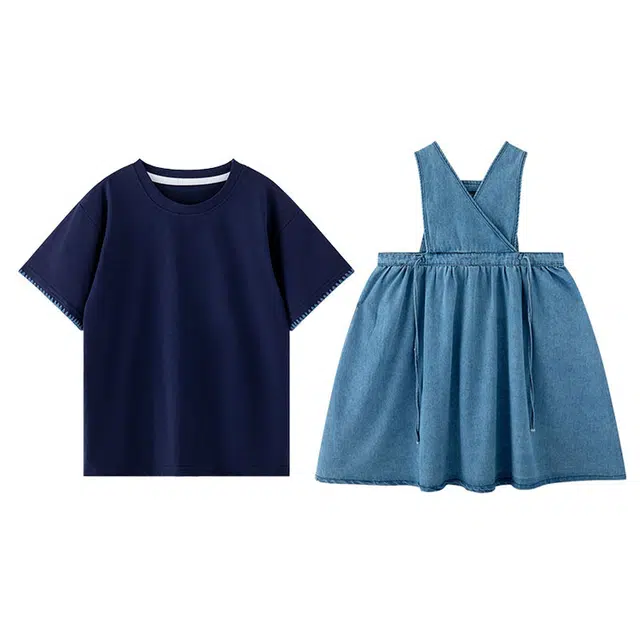 木木兔 圆领舒适柔软轻盈短袖裙装套装 白色青少年