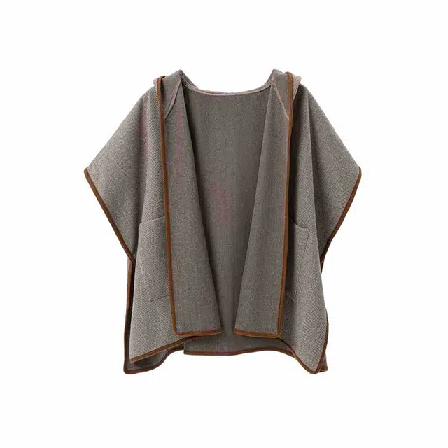 浪莎 高级双面呢人字纹连帽 日常通勤百搭街拍时尚单品旅行防风保暖围巾 披肩 女款