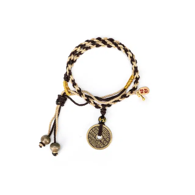 聆听花开 新中式新国风黑棕山鬼花钱编织手绳有钱花 小众高级感藏式民族风复古时尚气质百搭财源滚滚财源广进 铜 手链 男女同款情侣款