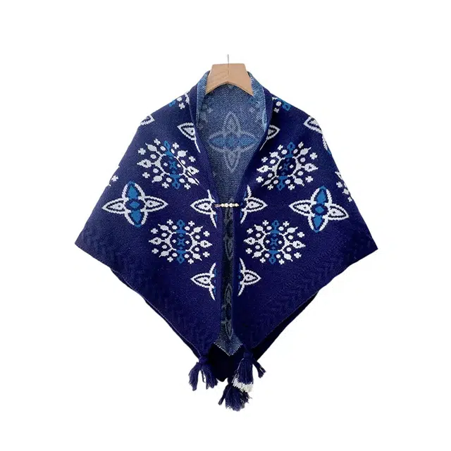 浪莎 藏青色三角围巾 民族风披风新疆西藏青海大西北旅游拍照穿搭保暖 披肩 女款