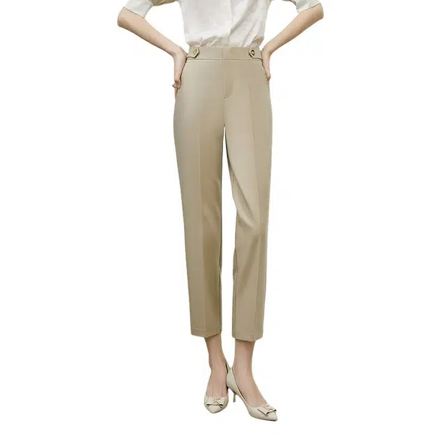 晚白 高腰版型直筒裤口休闲裤 女款 卡其色