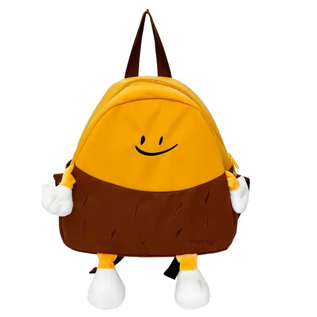 帕克熊 初高中大学生百搭气质款时尚搞笑大容量学生上课书包 尼龙 双肩包 男女同款情侣款 黄色