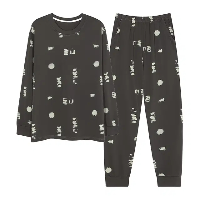 莫代尔 舒适套头休闲长袖长裤可外穿睡衣套装 男款 深灰色