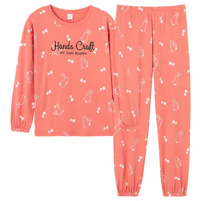 歌倩雅 长袖可外穿套头春秋款睡衣套装 女款 图片色