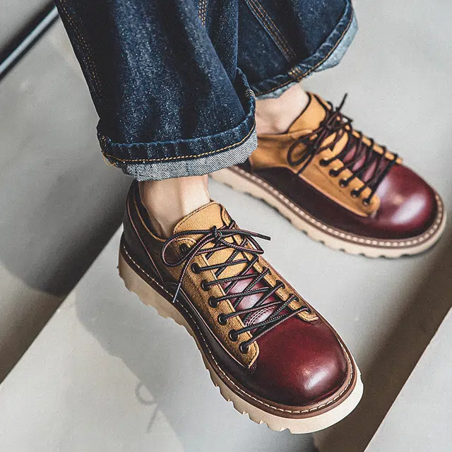 年走索 牛反绒皮 百搭英伦圆头复古美式 休闲鞋 男款