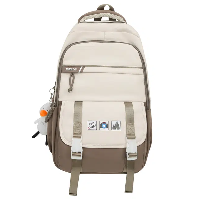 帕克熊 时尚拼色双肩包上课书包电脑包多功能多色 尼龙 学生通用百搭气质款 男女同款情侣款 卡其色/粉色/桔色/紫色/红色