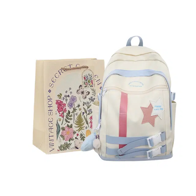 爱尔绅特 小众撞色小清新星星百搭休闲上课补习 尼龙 双肩包 常规 女款 多色