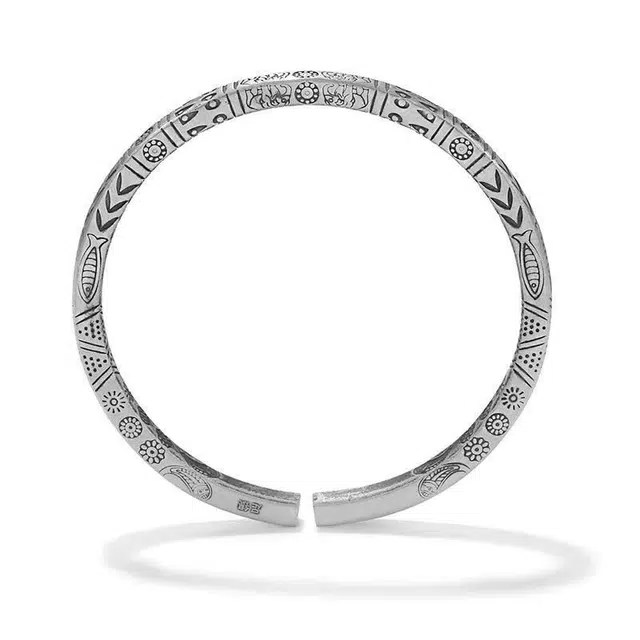 优态 复古祥云心经 手工个性实心 浮雕开口 手镯 通用