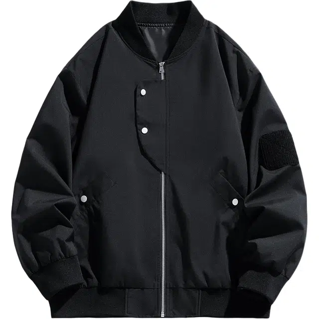 寻星记 美式高街复古简约潮流宽松百搭飞行员夹克外套 男女同款 经典黑色