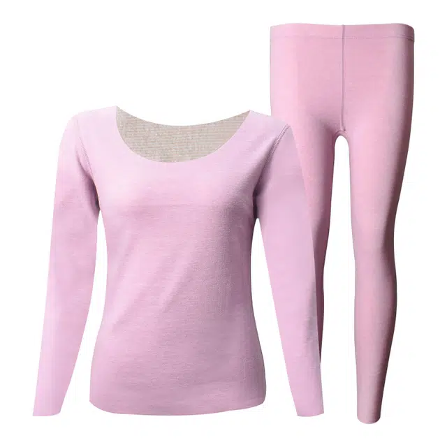 俏佳人 秋冬季 羽绒蛋白速暖秋衣秋裤 纯色圆领无痕套头长袖长裤修身保暖套装 男女同款