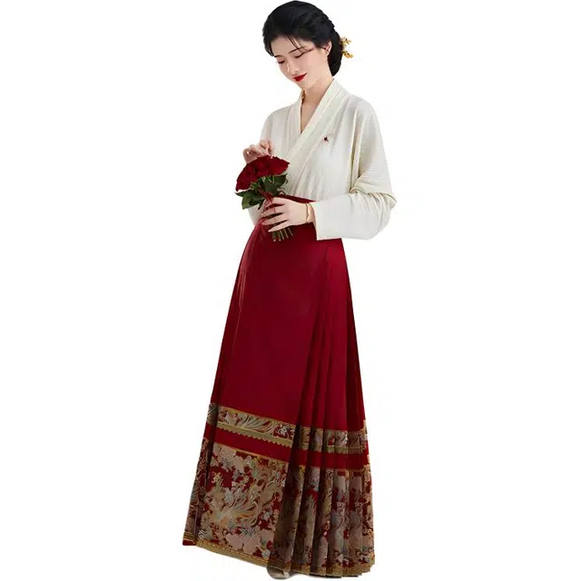 织造司 缔结 敬酒服订亲服改良飞机袖马面裙日常穿搭原创明制汉服 女款 红色