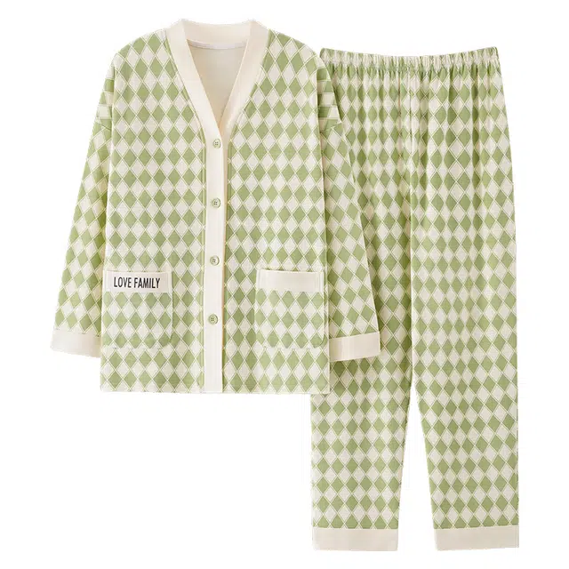 卡绚 长袖可外穿休闲日式家居服睡衣套装 女款 绿色系