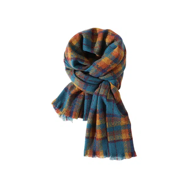 木林森 保暖氛围感格子流苏 仿羊绒 绒线围巾 男女同款情侣款