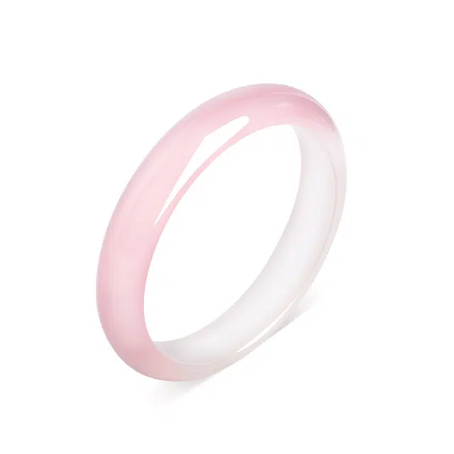 骊碧 新中式桃之夭夭半白半粉  国风原创设计复古国潮风冰透樱花粉古风汉服小众设计高级感 玉髓 玉石手镯 女