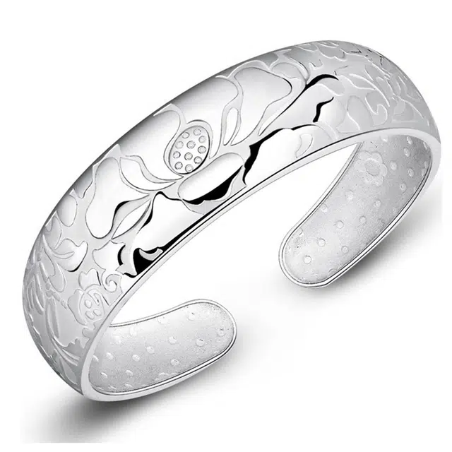 优态 百莲花镯子 开口爱莲说宽版 合金 手镯 女