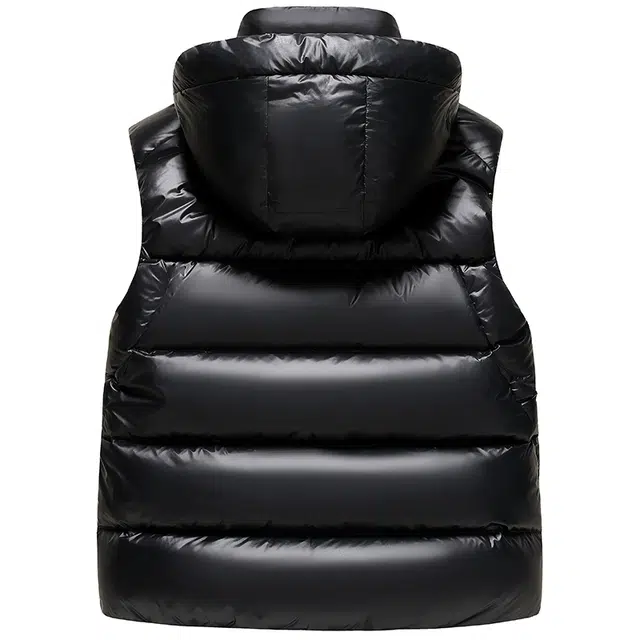 雅鹿 鹅绒可脱卸帽马甲 潮流可收纳加厚保暖外套男女同款羽绒外穿马甲 男款 黑色