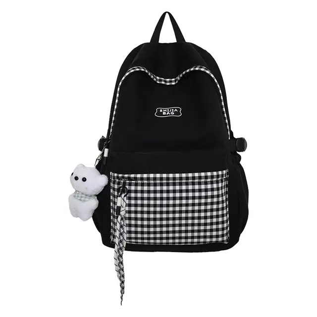 帕克熊 潮流简约百搭小众格子 尼龙 双肩包 常规 男女同款情侣款 多色